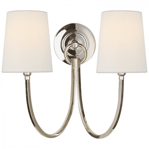 Visual Comfort & Co. Signature Collection Reed Double Sconce, 2-Light, Polished Nickel, Linen Shade, 13"H (TOB 2126PN-L D04Q9) 