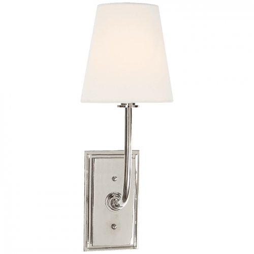 Visual Comfort & Co. Signature Collection Hulton Sconce, 1-Light, Polished Nickel, Linen Shade, 17"H (TOB 2190PN-L D04QA) 