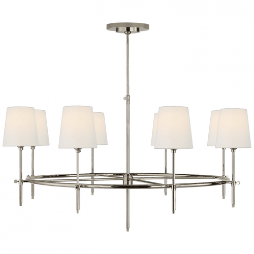 Visual Comfort & Co. Signature Collection Bryant Large Ring Chandelier, 8-Light, Polished Nickel, Linen Shade, 41"W (TOB 5024PN-L D04R4) 