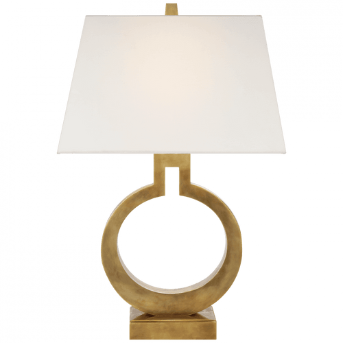 Visual Comfort & Co. Signature Collection Ring Form Ring Form Small Table Lamp, 1-Light, Antique-Burnished Brass, Linen Rectangle Shade, 21"H (CHA 8969AB-L D04T3) 