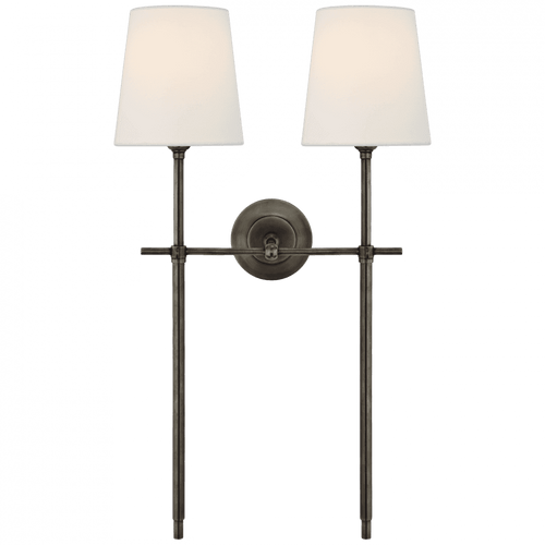 Visual Comfort & Co. Signature Collection Bryant Large Double Tail Sconce, 2-Light, Bronze, Linen Shade, 26"H (TOB 2025BZ-L D07MF) 