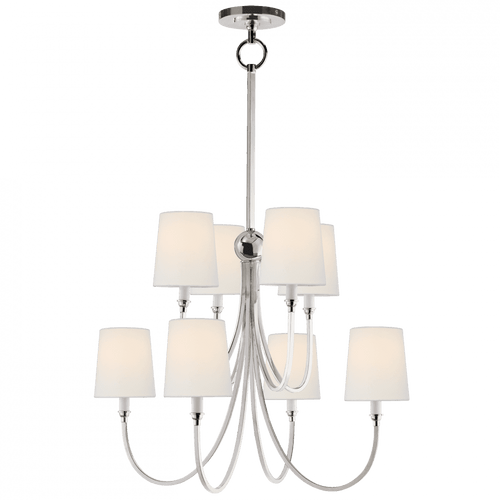 Visual Comfort & Co. Signature Collection Reed Large Chandelier, 8-Light, Polished Nickel, Linen Shade, 26.5"W (TOB 5010PN-L D07MG) 