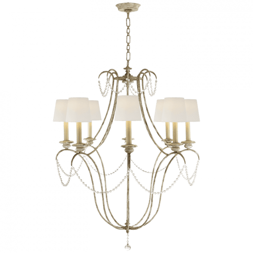 Visual Comfort & Co. Signature Collection Montmarte Chandelier, 8-Light, Old White, Linen Shade, 33.75"W (CHC 1554OW-L D05QQ) 