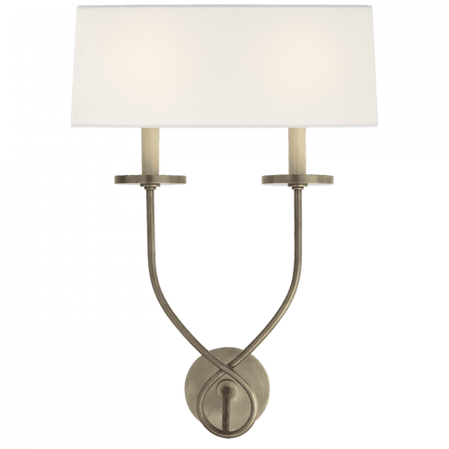 Visual Comfort & Co. Signature Collection Symmetric Symmetric Twist Double Sconce, 2-Light, Antique Nickel, Linen Shade, 20.25"H (CHD 1612AN-L D05QY) 