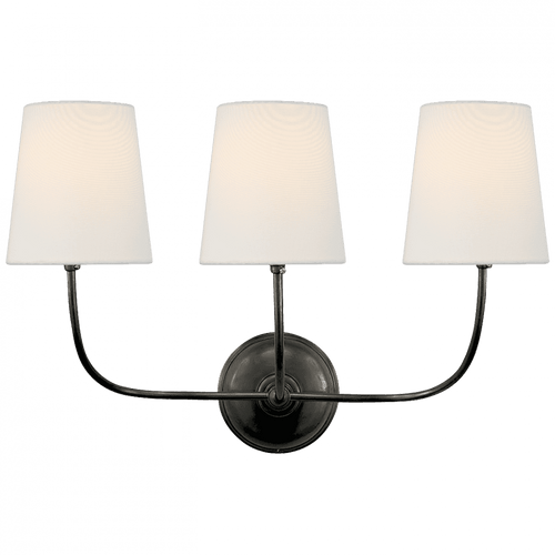 Visual Comfort & Co. Signature Collection Vendome Triple Sconce, 3-Light, Bronze, Linen Shade, 14"H (TOB 2009BZ-L D07N1) 
