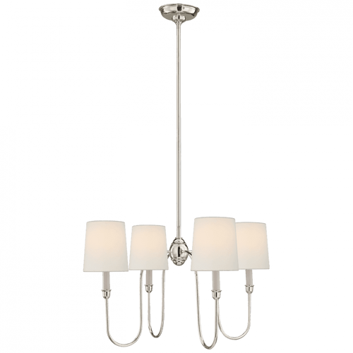 Visual Comfort & Co. Signature Collection Vendome Small Chandelier, 4-Light, Polished Nickel, Linen Shade, 42.75"H (TOB 5007PN-L D07N4) 