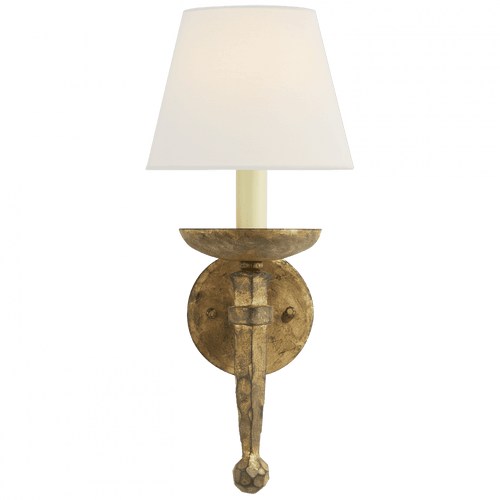 Visual Comfort & Co. Signature Collection Iron Iron Torch Sconce, 1-Light, Gilded Iron, Linen Shade, 18"H (CHD 1404GI-L D07NU) 