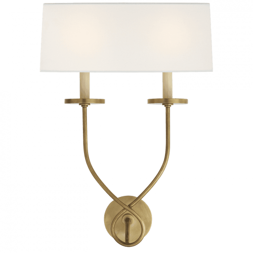 Visual Comfort & Co. Signature Collection Symmetric Symmetric Twist Double Sconce, 2-Light, Antique-Burnished Brass, Linen Shade, 20.25"H (CHD 1612AB-L D07NV) 