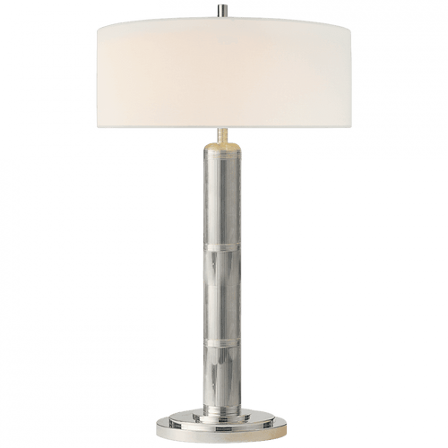 Visual Comfort & Co. Signature Collection Longacre Tall Table Lamp, 2-Light, Polished Nickel, Linen Shade, 32.5"H (TOB 3001PN-L D07PC) 