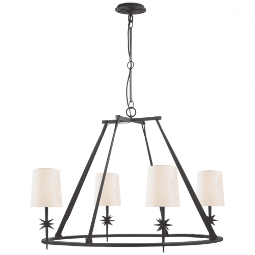 Visual Comfort & Co. Signature Collection Etoile Round Chandelier, 4-Light, Blackened Rust, Linen Shade, 35.5"W (S 5315BR-L D06PL) 