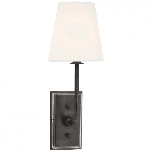 Visual Comfort & Co. Signature Collection Hulton Sconce, 1-Light, Bronze, Linen Shade, 17"H (TOB 2190BZ-L D06Q1) 