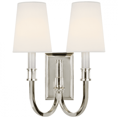 Visual Comfort & Co. Signature Collection Modern Library Double Sconce, 2-Light, Polished Nickel, Linen Shade, 14.5"H (TOB 2328PN-L D06Q6) 