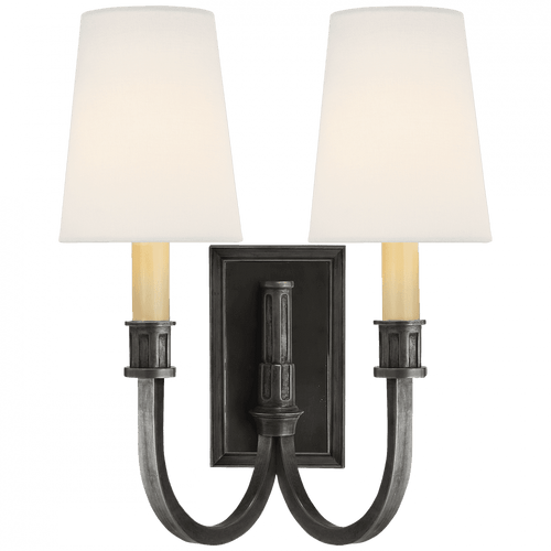 Visual Comfort & Co. Signature Collection Modern Library Double Sconce, 2-Light, Bronze, Linen Shade, 14.5"H (TOB 2328BZ-L D06Q5) 