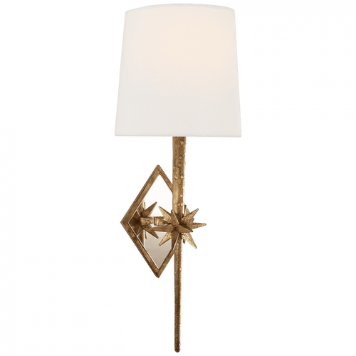 Visual Comfort & Co. Signature Collection Etoile Sconce, 1-Light, Gilded Iron, Linen Shade, 16.5"H (S 2320GI-L D30H1) 