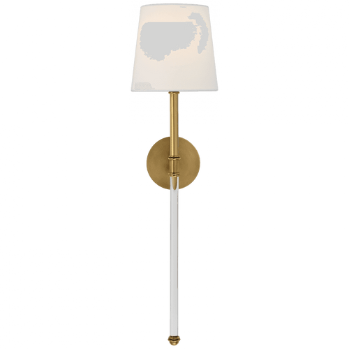 Visual Comfort & Co. Signature Collection Camille Large Tail Sconce, 1-Light, Hand-Rubbed Antique Brass, Linen Shade, 29"H (SK 2017HAB-L D30HF) 