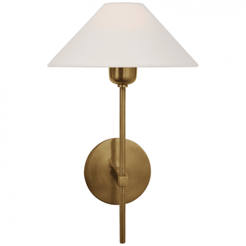 Visual Comfort & Co. Signature Collection Hackney Single Sconce, 1-Light, Hand-Rubbed Antique Brass, Linen Shade, 14"H (SP 2022HAB-L D30HK) 