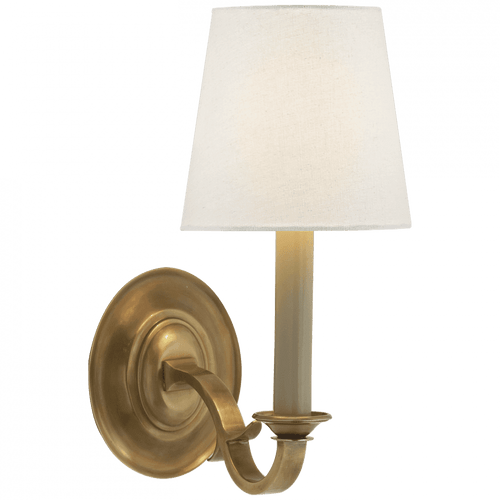 Visual Comfort & Co. Signature Collection Channing Single Sconce, 1-Light, Hand-Rubbed Antique Brass, Linen Shade, 14"H (TOB 2120HAB-L D30HR) 