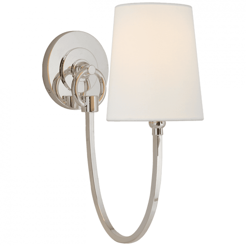 Visual Comfort & Co. Signature Collection Reed Single Sconce, 1-Light, Polished Nickel, Linen Shade, 13"H (TOB 2125PN-L D30HV) 