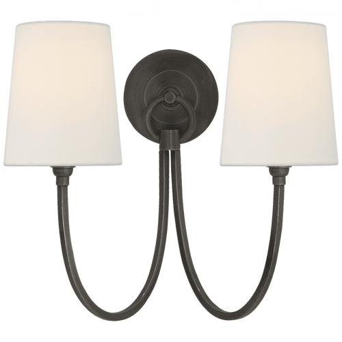 Visual Comfort & Co. Signature Collection Reed Double Sconce, 2-Light, Bronze, Linen Shade, 13"H (TOB 2126BZ-L D30HX) 