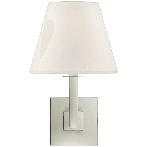 Visual Comfort & Co. Signature Collection Architectural Wall Sconce, 1-Light, Polished Nickel, Linen Shade, 13.5"H (S 20PN-L D30J4) 