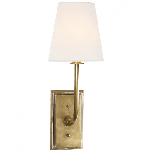Visual Comfort & Co. Signature Collection Hulton Sconce, 1-Light, Hand-Rubbed Antique Brass, Linen Shade, 17"H (TOB 2190HAB-L D30JD) 
