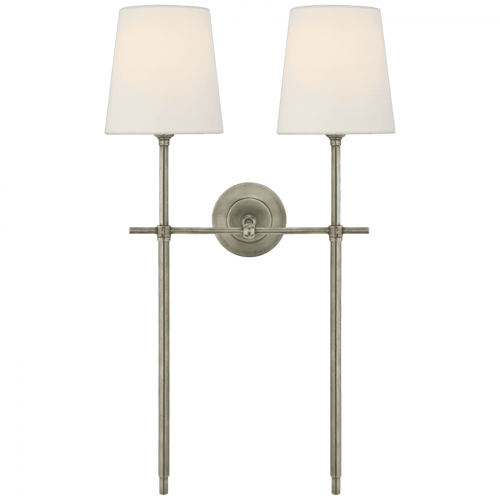 Visual Comfort & Co. Signature Collection Bryant Large Double Tail Sconce, 2-Light, Antique Nickel, Linen Shade, 26"H (TOB 2025AN-L D30JR) 