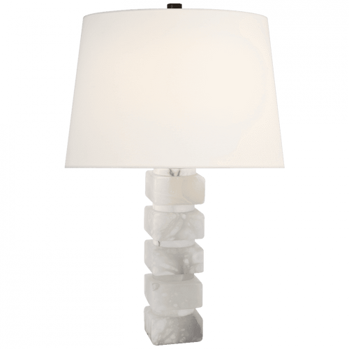 Visual Comfort & Co. Signature Collection Signature Square Chunky Stacked Table Lamp, 1-Light, Alabaster, Linen Shade, 31"H (CHA 8947ALB-L D30JZ) 