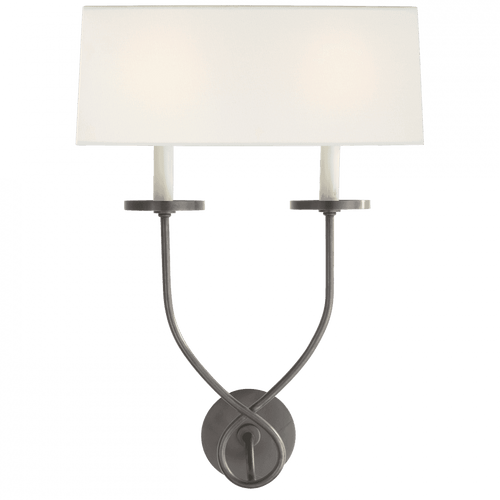 Visual Comfort & Co. Signature Collection Symmetric Symmetric Twist Double Sconce, 2-Light, Bronze, Linen Shade, 20.25"H (CHD 1612BZ-L D30K2) 