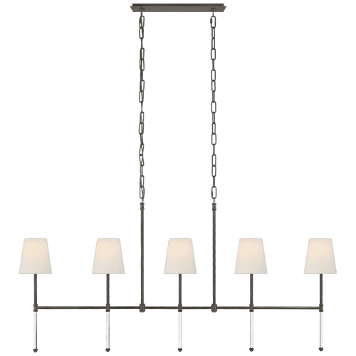 Visual Comfort & Co. Signature Collection Camille Medium Linear Chandelier, 5-Light, Bronze, Linen Shade, 53.25"W (SK 5055BZ-L D30KE) 