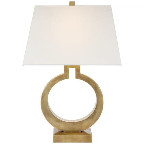 Visual Comfort & Co. Signature Collection Ring Form Ring Form Large Table Lamp, 1-Light, Antique-Burnished Brass, Linen Rectangle Shade, 27"H (CHA 8970AB-L D31GE) 