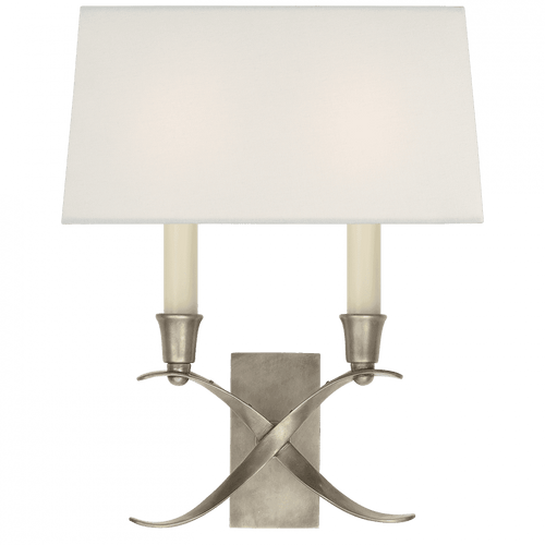 Visual Comfort & Co. Signature Collection Cross Bouillotte Small Sconce, 2-Light, Antique Nickel, Linen Shade, 12.75"H (CHD 1190AN-L D31GK) 