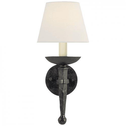 Visual Comfort & Co. Signature Collection Iron Iron Torch Sconce, 1-Light, Blackened Rust, Linen Shade, 18"H (CHD 1404BR-L D31GL) 