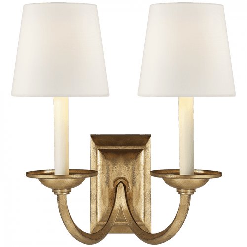 Visual Comfort & Co. Signature Collection Flemish Double Sconce, 2-Light, Gilded Iron, Linen Shade, 15"H (CHD 1496GI-L D31GQ) 