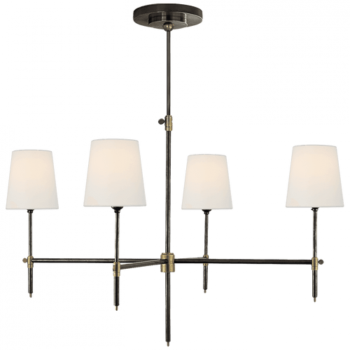 Visual Comfort & Co. Signature Collection Bryant Large Chandelier, 4-Light, Bronze, Hand-Rubbed Antique Brass, Linen Shade, 36"W (TOB 5003BZ/HAB-L D31HD) 