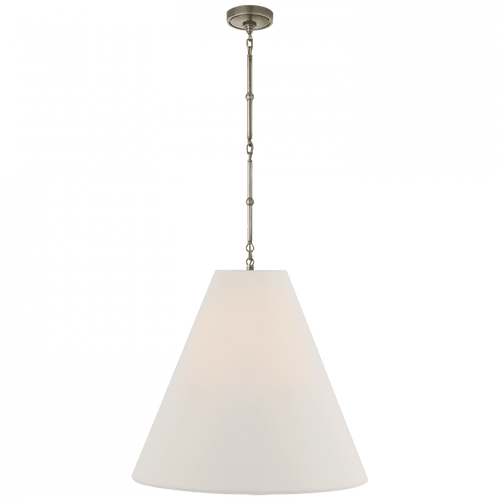 Visual Comfort & Co. Signature Collection Goodman Large Hanging Lamp, 1-Light, Antique Nickel, Linen Shade, 48.5"H (TOB 5014AN-L D31HG) 