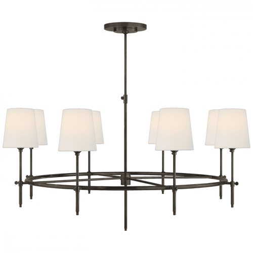 Visual Comfort & Co. Signature Collection Bryant Large Ring Chandelier, 8-Light, Bronze, Linen Shade, 41"W (TOB 5024BZ-L D31HL) 