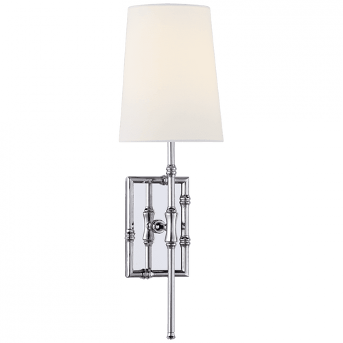 Visual Comfort & Co. Signature Collection Grenol Single Modern Bamboo Sconce, 1-Light, Polished Nickel, Linen Shade, 17.75"H (S 2177PN-L D31J4) 