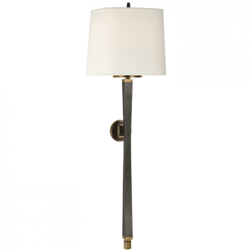 Visual Comfort & Co. Signature Collection Edie Baluster Baluster Sconce, 2-Light, Bronze, Hand-Rubbed Antique Brass, Linen Shield Shade, 32.75"H (TOB 2741BZ/HAB-L D32FD) 