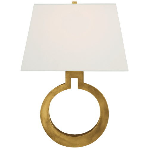 Visual Comfort & Co. Signature Collection Ring Form Ring Form Large Wall Sconce, 1-Light, Antique-Burnished Brass, Linen Rectangle Shade, 19"H (CHD 2970AB-L D32FA) 
