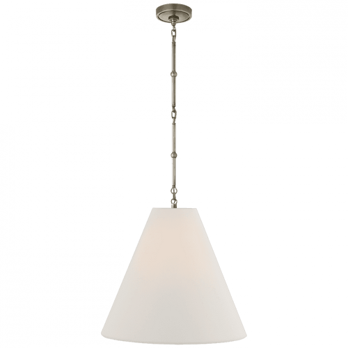 Visual Comfort & Co. Signature Collection Goodman Medium Hanging Light, 1-Light, Antique Nickel, Linen Shade, 43"H (TOB 5091AN-L D32FK) 
