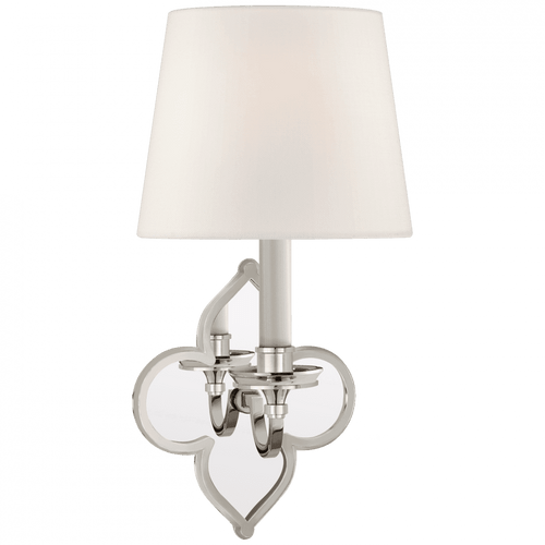 Visual Comfort & Co. Signature Collection Lana Single Sconce, 1-Light, Polished Nickel, Linen Shade, 13.75"H (AH 2040PN-L D32FN) 