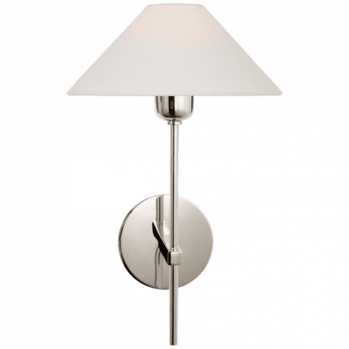 Visual Comfort & Co. Signature Collection Hackney Single Sconce, 1-Light, Polished Nickel, Linen Shade, 14"H (SP 2022PN-L D32G1) 