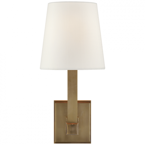 Visual Comfort & Co. Signature Collection Signature Square Tube Single Sconce, 1-Light, Hand-Rubbed Antique Brass, Linen Shade, 14.25"H (SL 2819HAB-L D32G8) 