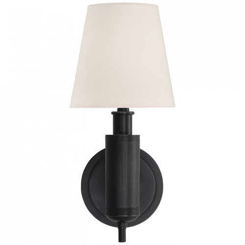 Visual Comfort & Co. Signature Collection Longacre Sconce, 1-Light, Bronze, Linen Shade, 14"H (TOB 2010BZ-L D32GC) 