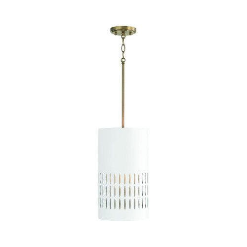 Capital Dash Pendant, Aged Brass and White, 9.25"W 