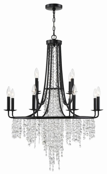Crystorama Gabrielle Chandelier - Matte Black, Hand Cut Crystal 40"H 