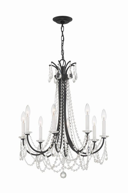 Crystorama Karrington Chandelier - Matte Black, Hand Cut Crystal 31"H 