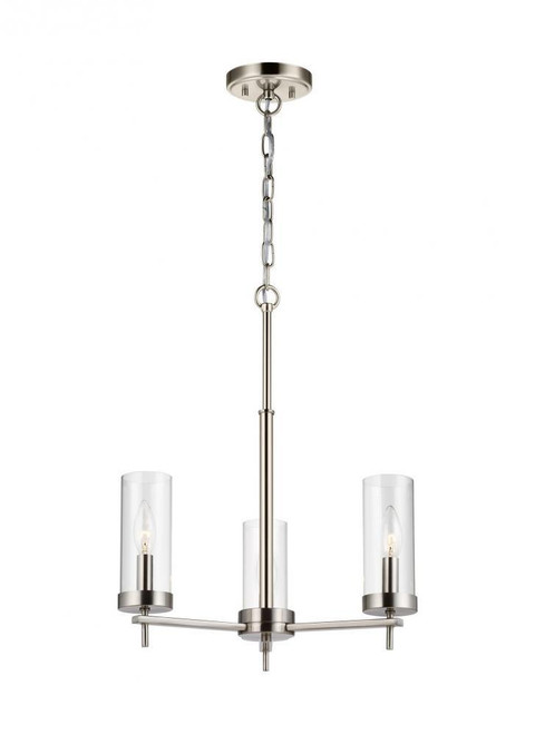 Visual Comfort & Co. Studio Collection Zire Chandelier, 3-Light, Brushed Nickel, Clear Shade, 18"Dia (3190303-962 70707UA) 
