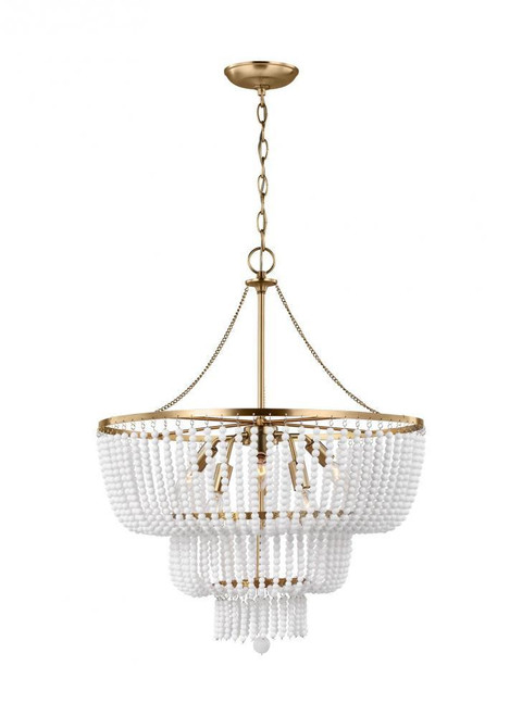 Visual Comfort & Co. Studio Collection Jackie Pendant, 6-Light, LED, Satin Brass, White Shade, 22"Dia (3180706EN-848 70702ZW) 
