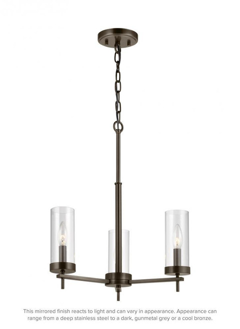 Visual Comfort & Co. Studio Collection Zire Chandelier, 3-Light, LED, Brushed Oil Rubbed Bronze, Clear Shade, 18"Dia (3190303EN-778 70707UE) 